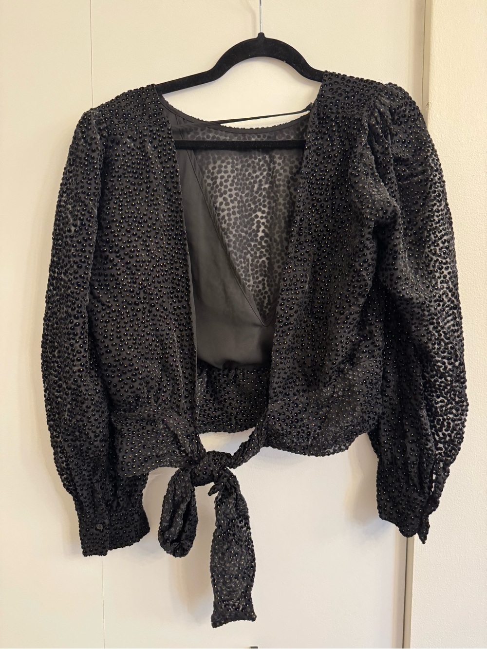 Astr Black Beaded Open Tie-Back Top - Picture 3 of 5